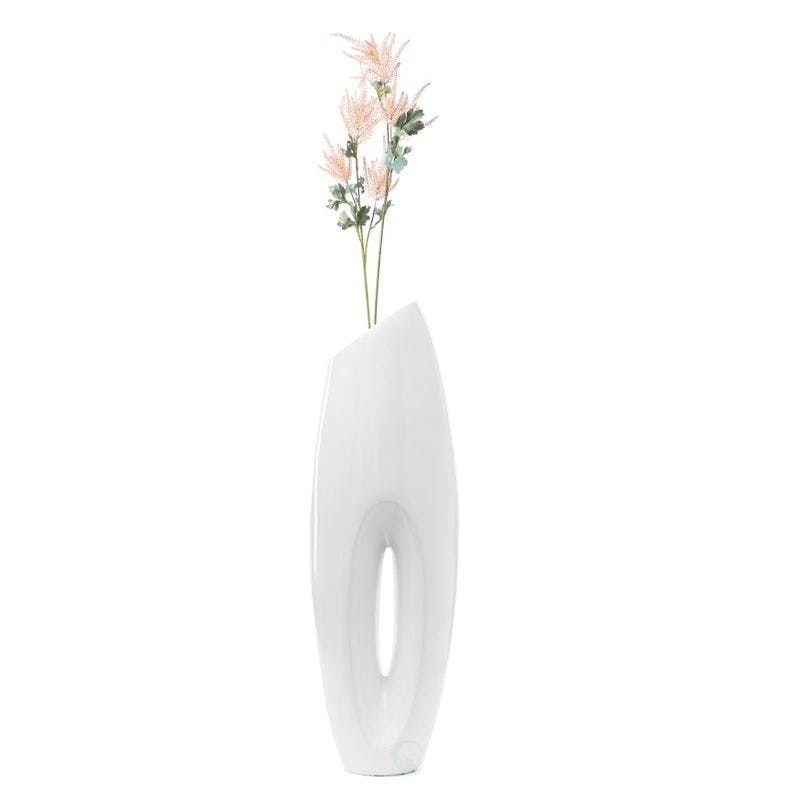 Modern White Magnesium Oxide Tall Floor Vase with Metal Base