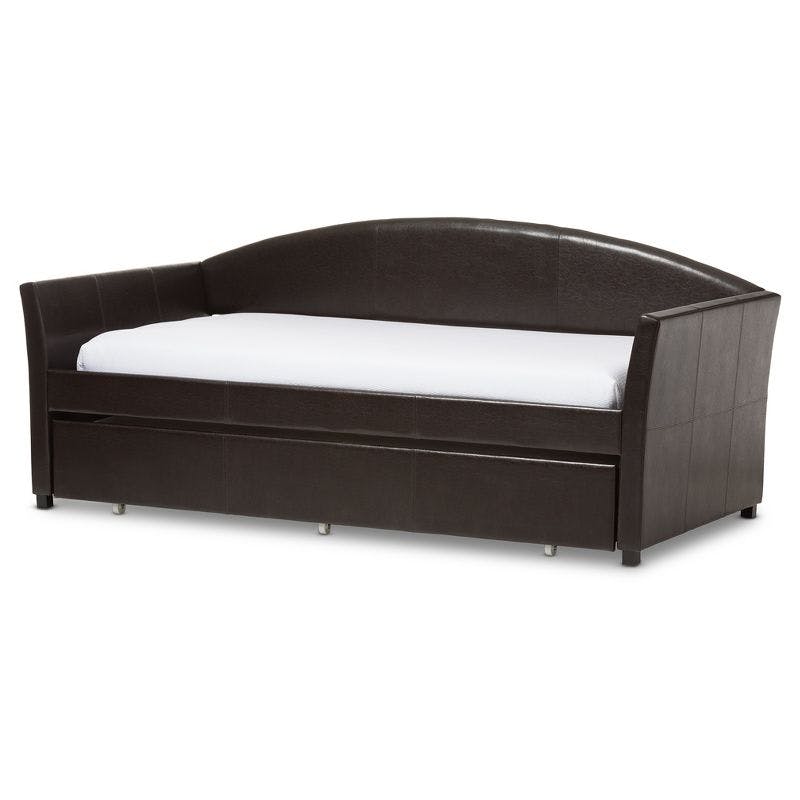 Elegant Twin-Size Faux Leather Upholstered Daybed with Trundle