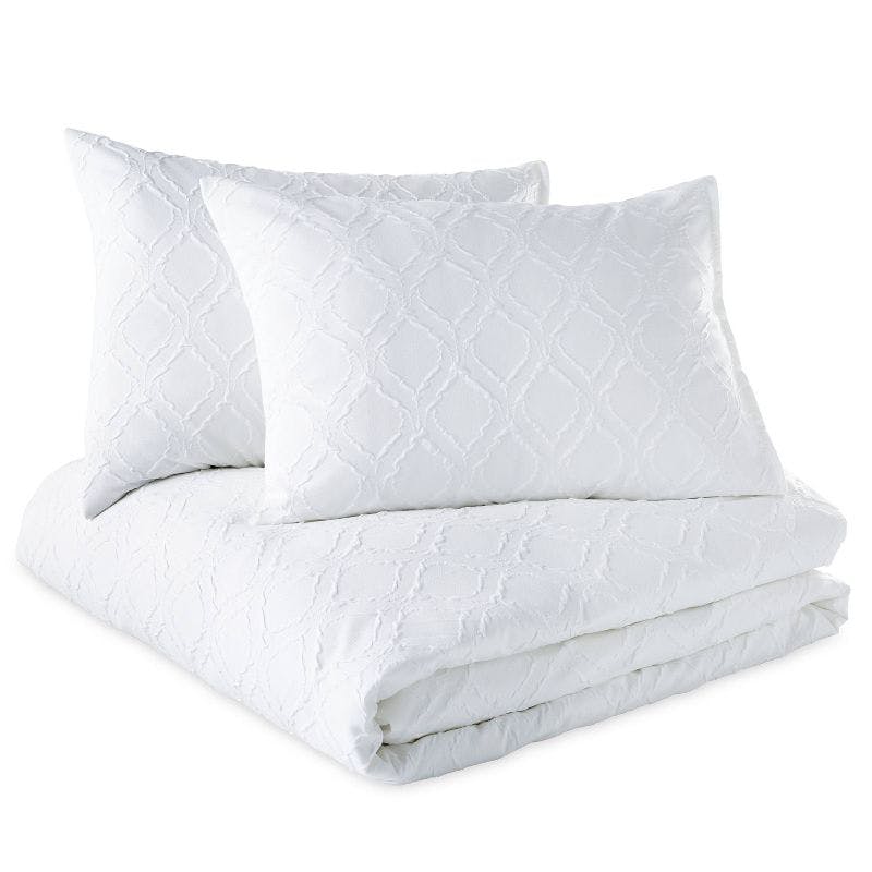 Full/Queen White Microfiber Ogee Hourglass Comforter Set