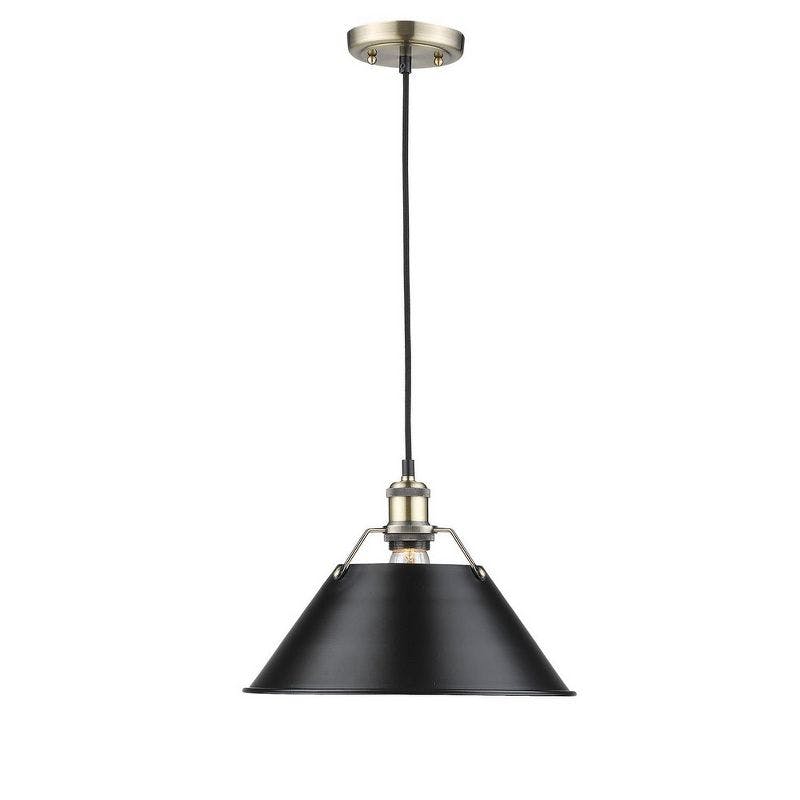 Aged Brass 14" Transitional Pendant with Black Shade