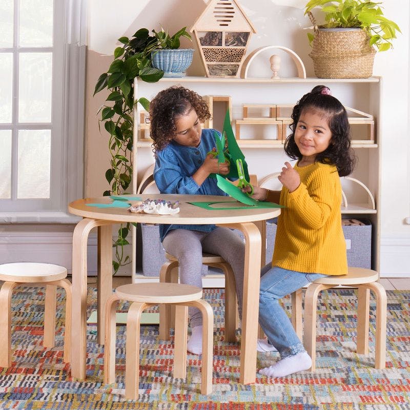 Birchwood Natural Round Toddler Play Table & 4 Stools Set