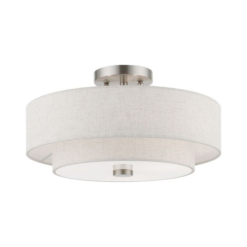 Transitional Nickel Drum Semi-Flush Mount with Glass Diffuser