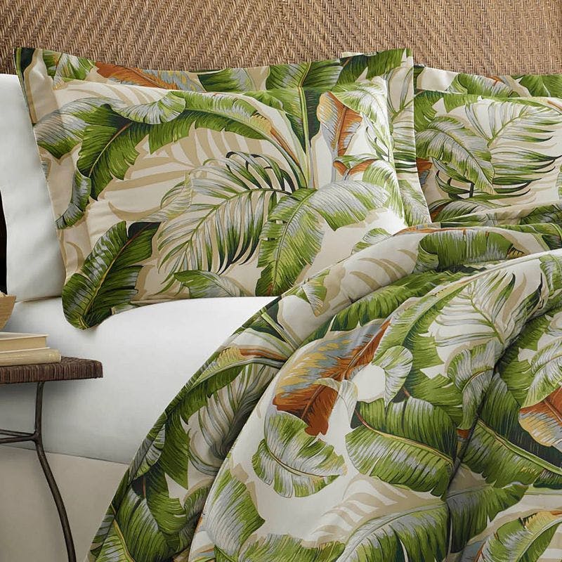 Ivory Queen Comforter Set with Tropical Palm Accents