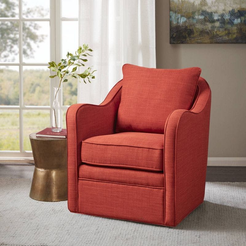 Warm Orange Swivel Accent Chair with Black Metal Base