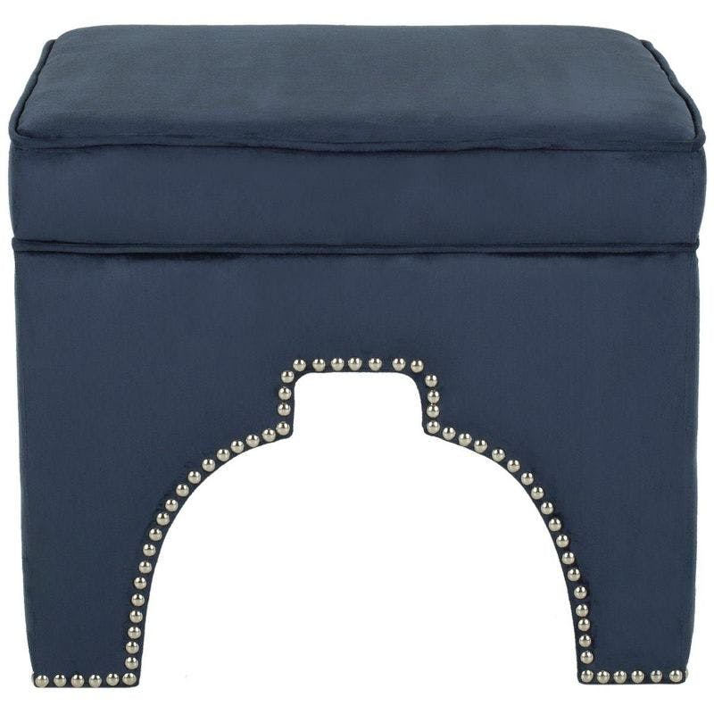 Transitional 21'' Black Velvet Ottoman with Silver Nail Heads