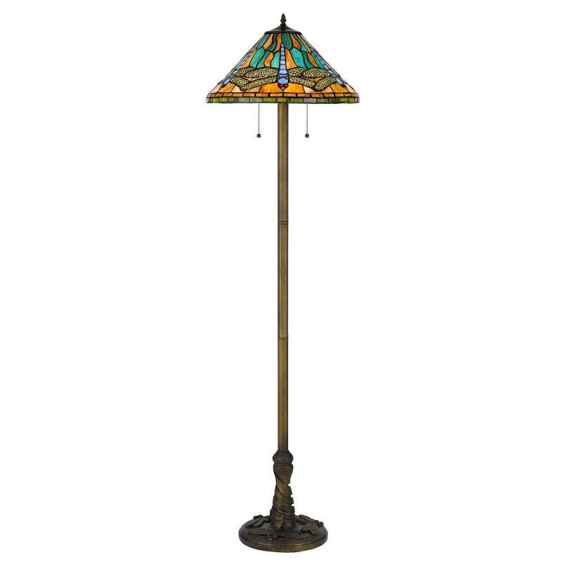 Tiffany-Style Art Stained Glass & Bronze Floor Lamp, 21.5" Height