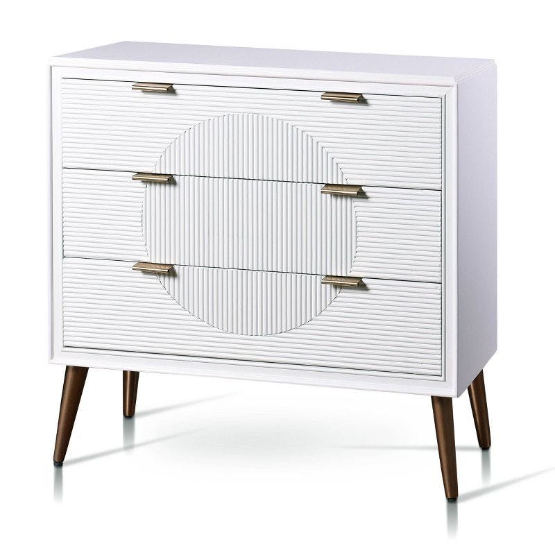 Milo Satin White 3-Drawer Chest with Copper Accents
