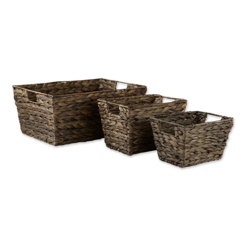 Set of 3 Hand-Woven Hyacinth Storage Baskets in Gray Wash