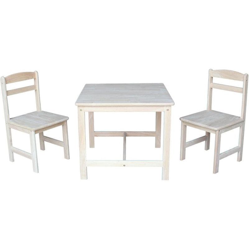 Eco-Friendly Traditional Parawood Kids 3-Piece Table and Chair Set