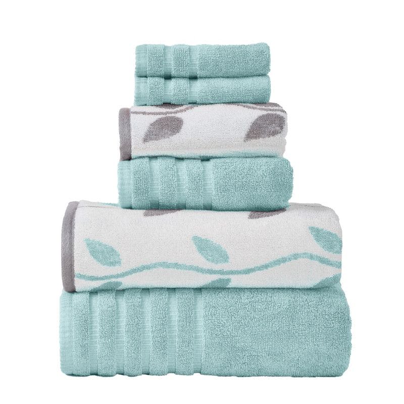Aqua Organic Vines 6-Piece Combed Cotton Towel Set