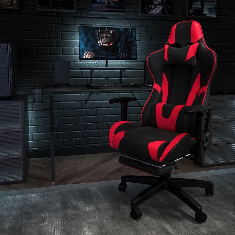 X30 Ergonomic Red Leather Gaming Chair with Reclining Back and Footrest