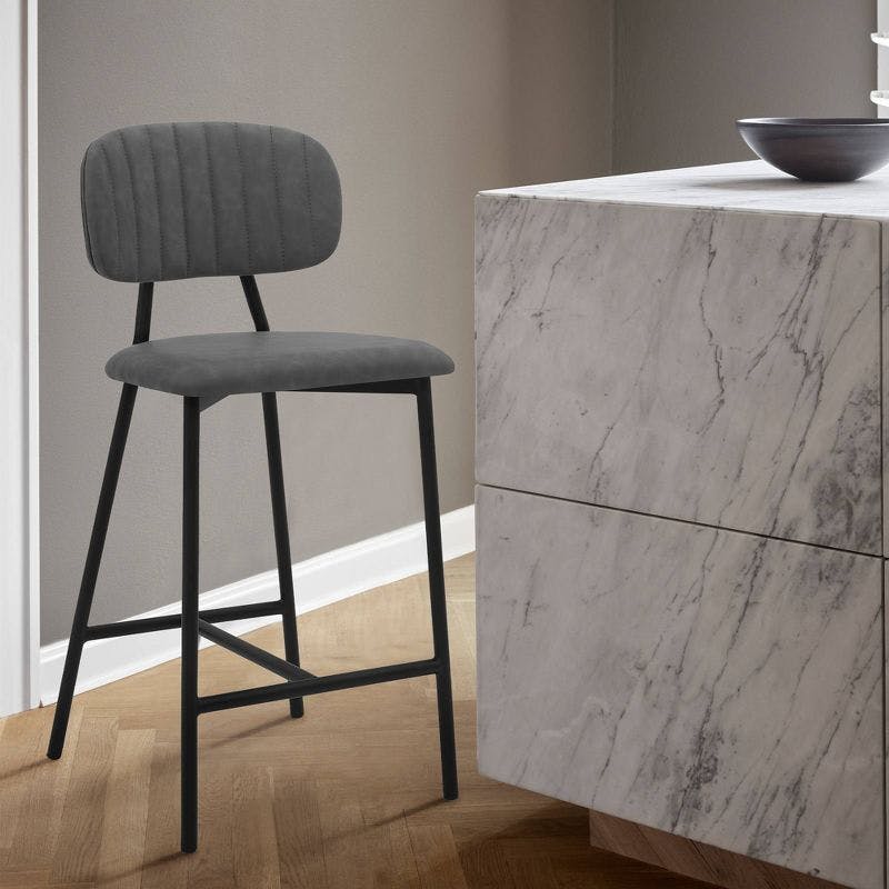 Sleek Gray Faux Leather 26" Contemporary Swivel Counter Stool