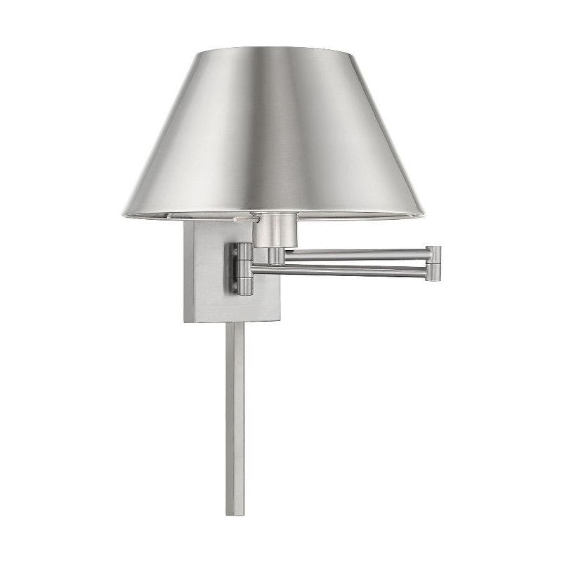 Elegant Brushed Nickel Swing Arm Wall Lamp with Hand-Crafted Shade