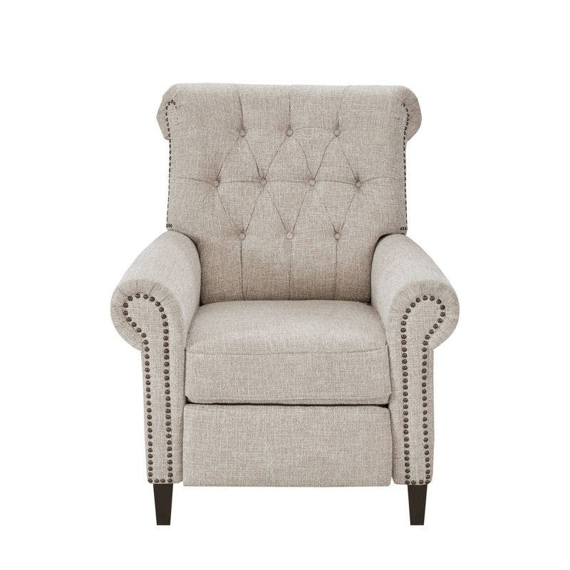 Elegant Cream Transitional Push Back Recliner with Tufted Back
