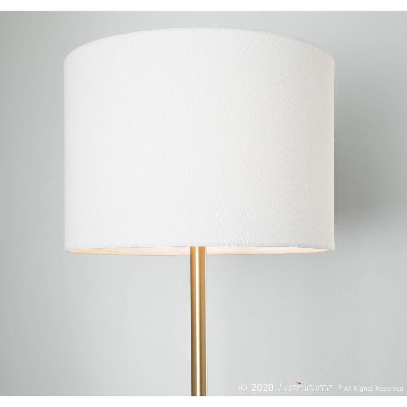 Chloe Contemporary Gold and White Shelf Floor Lamp with Linen Shade
