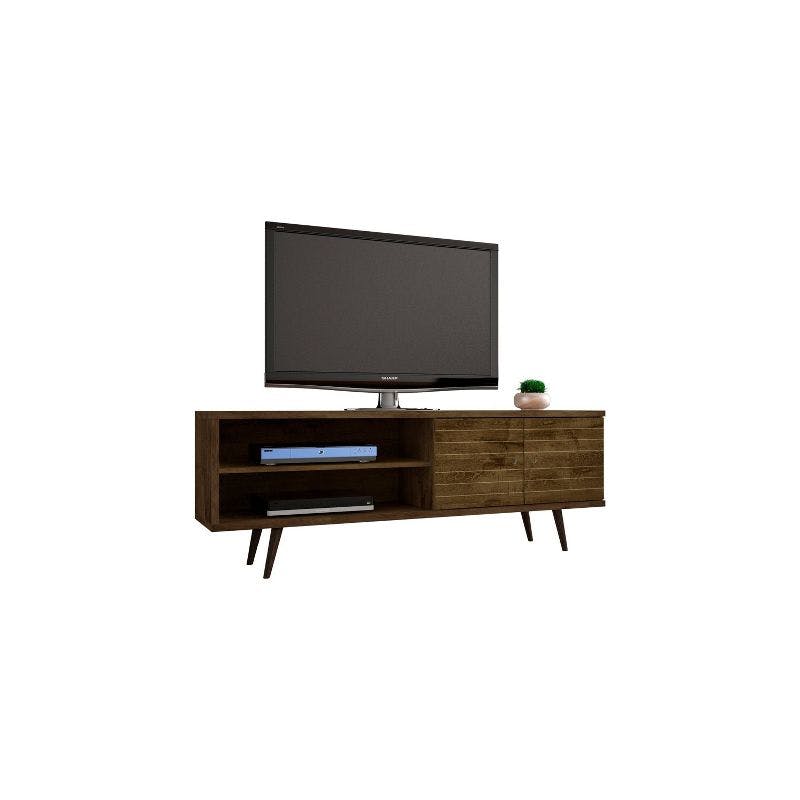 Rustic Brown Mid-Century Modern TV Stand with Concealed Storage