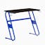 Sleek Blue and Black Ergonomic Gaming Desk with Cup Holder and Headphone Hook