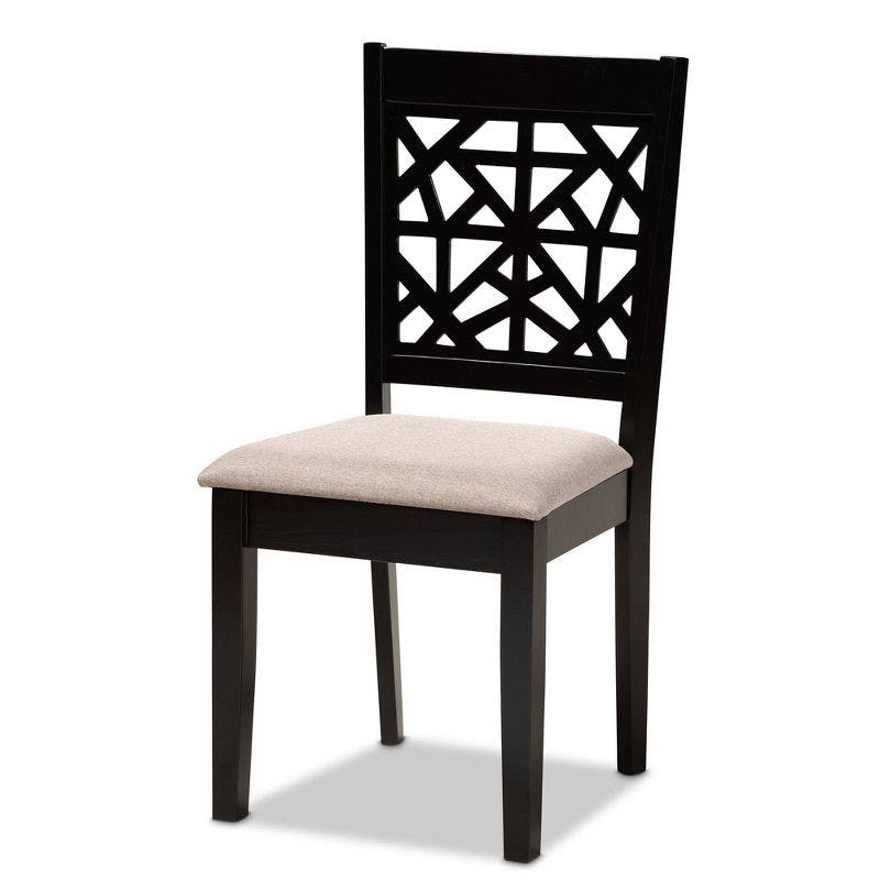 Espresso Brown Wood & Sand Fabric Low Dining Chair Set