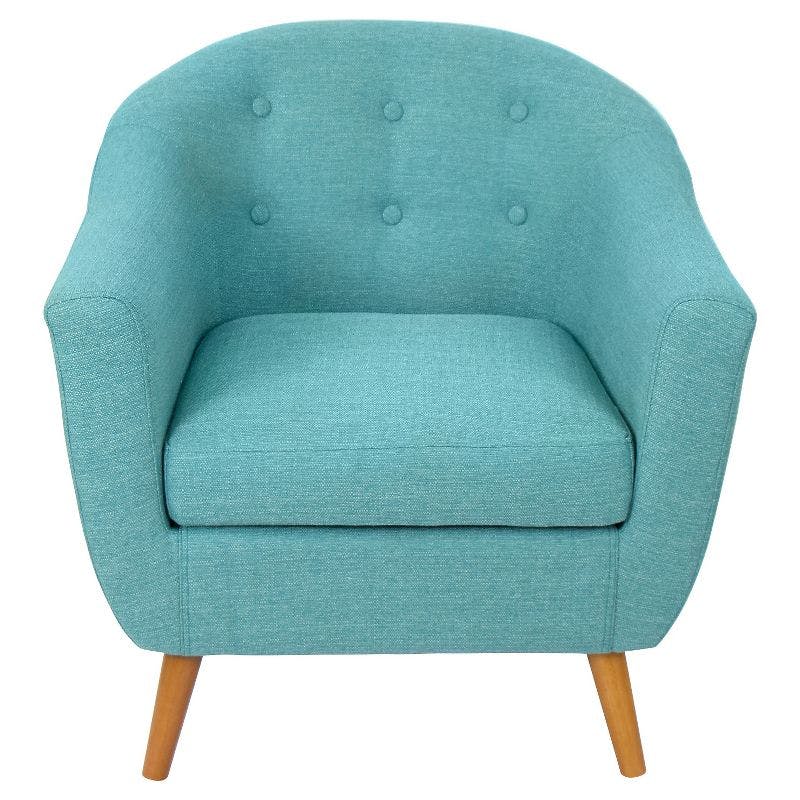 Scandinavian Teal Blue Accent Chair with Button-Tufted Back