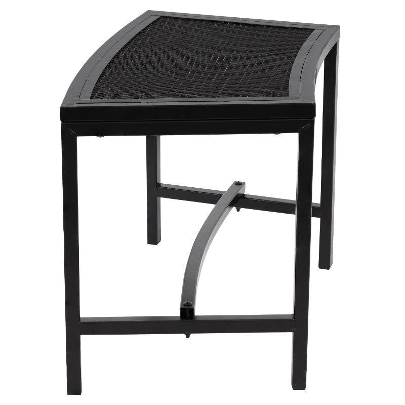 Curved Black Mesh Metal Outdoor Fire Pit Bench Set of 4
