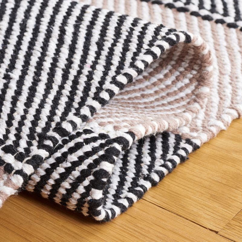 Modern Boho-Chic 6' x 9' Black Stripe Wool-Cotton Rug
