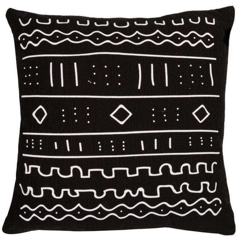 Contemporary Boho Chic Black & White Cotton-Linen 18" Square Pillow