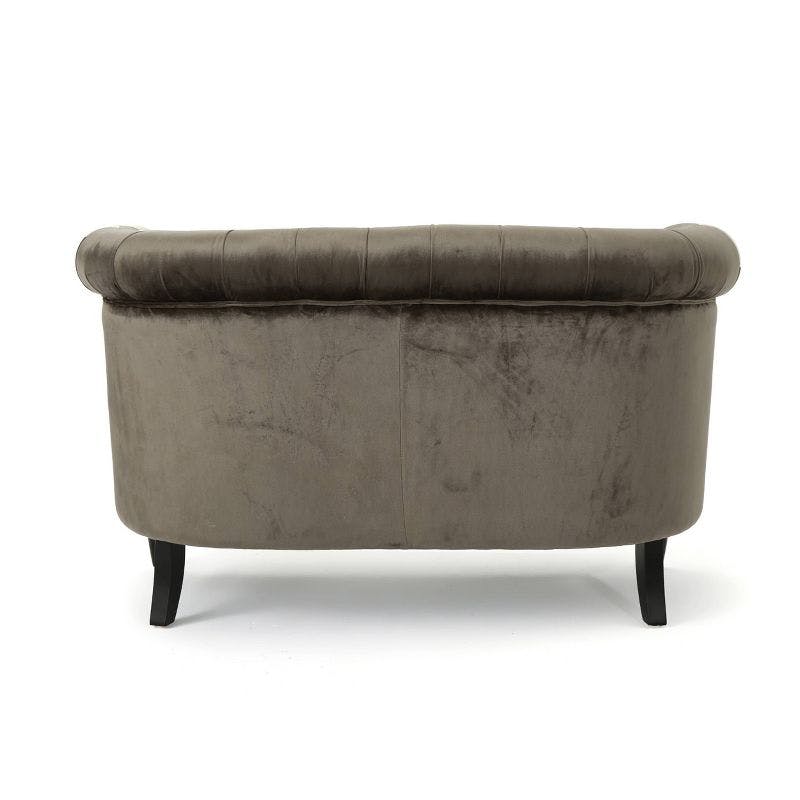 Chesterfield Gray Velvet Tufted Loveseat with Nailhead Accents