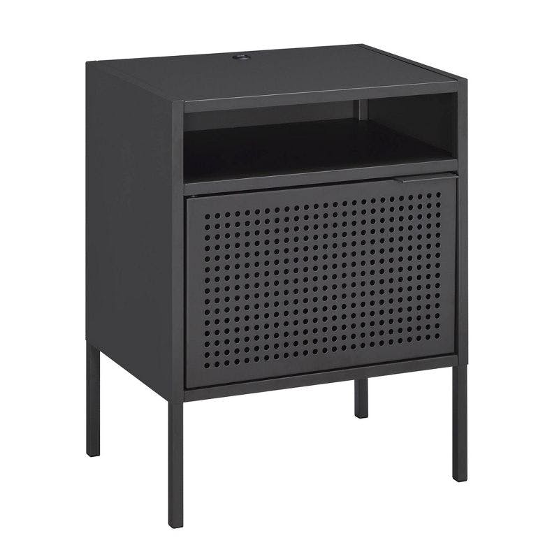 Gemma Contemporary Gray Metal Nightstand with USB Port