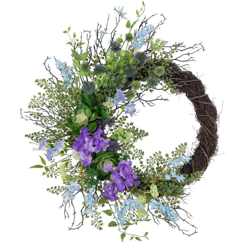 Spring Serenade Artificial Floral Wreath 26" - Grapevine Base with Purple Blooms