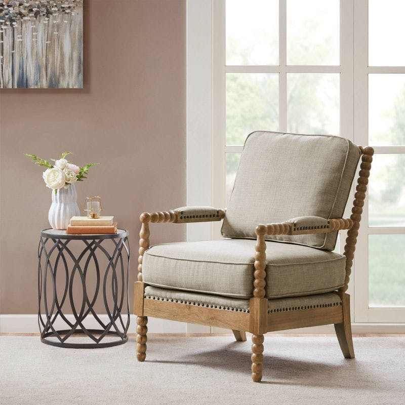 Donohue Light Grey Solid Wood Nailhead Trim Accent Chair