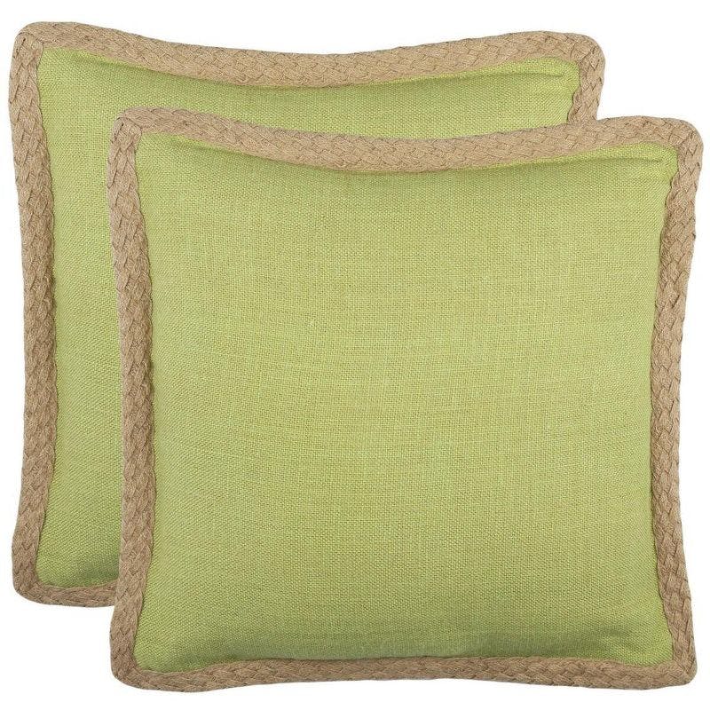 Eco-Chic Green Jute 18" Square Pillow Set with Natural Rope Accent