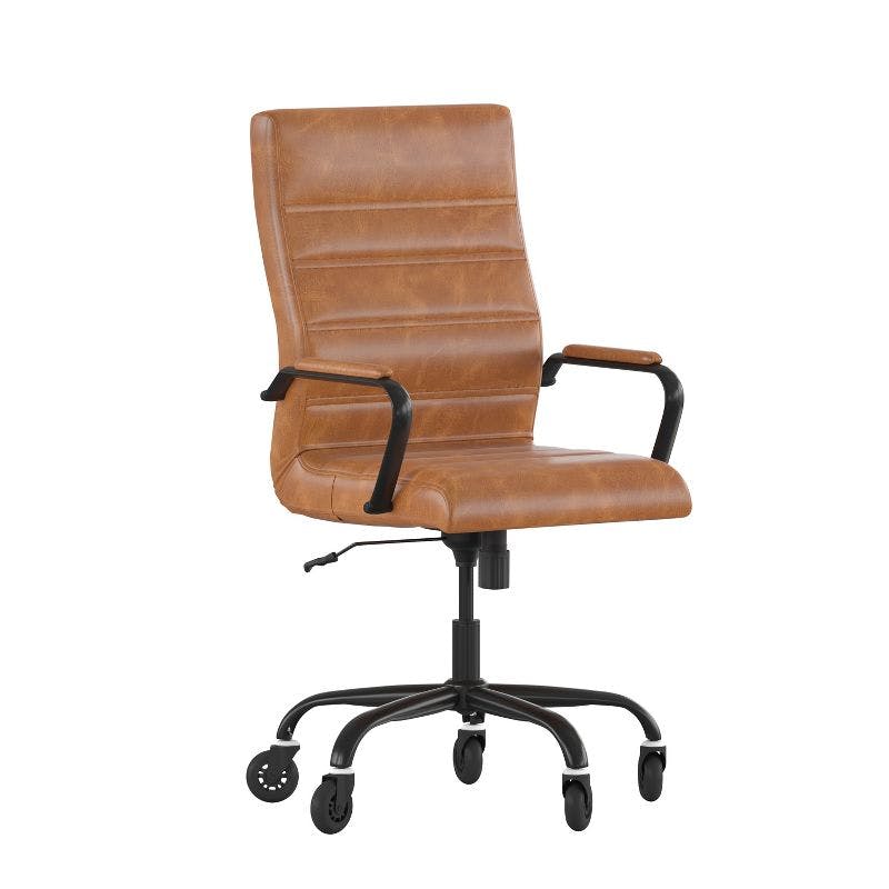 Whitney High-Back Brown LeatherSoft Executive Swivel Chair with Black Metal Frame