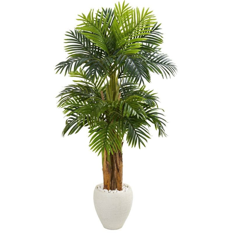 Crisp White 62" Artificial Areca Palm in Textured Planter