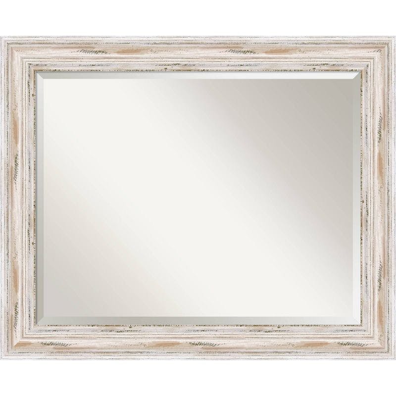 Alexandria Full Length Beveled Wall Mirror with White Wash Wood Frame