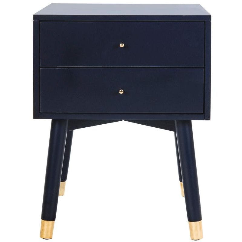 Lyla Transitional 2-Drawer Nightstand in Navy with Gold Accents