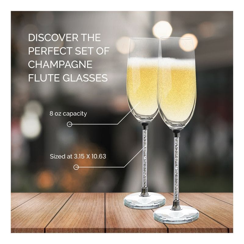 Elegant Gem-Encrusted 10" Champagne Flutes Set of 2