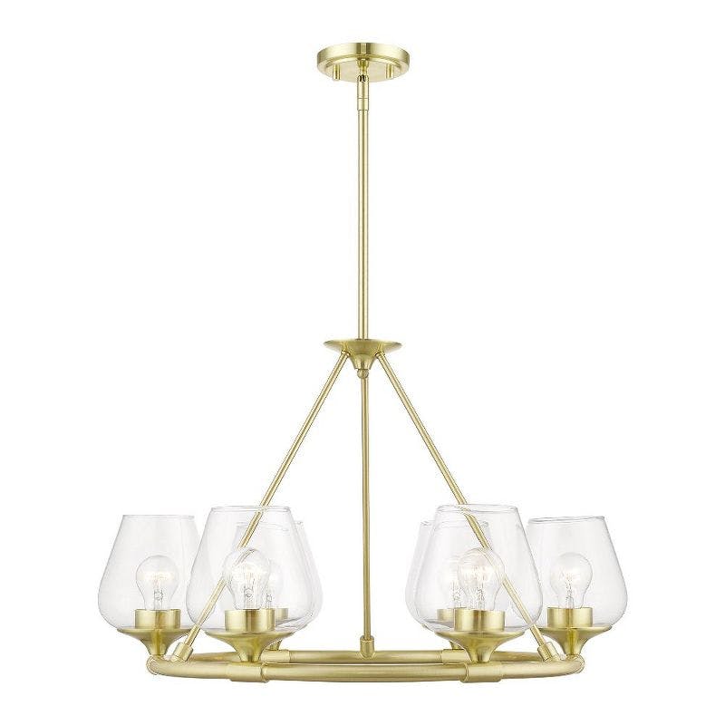 Elegant Willow 6-Light Chandelier with Clear Glass in Satin Brass