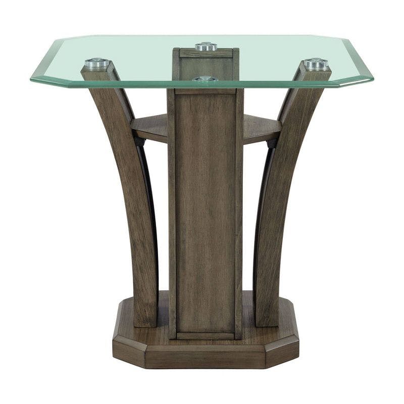 Simms 26'' Gray Transitional Square Glass Top End Table