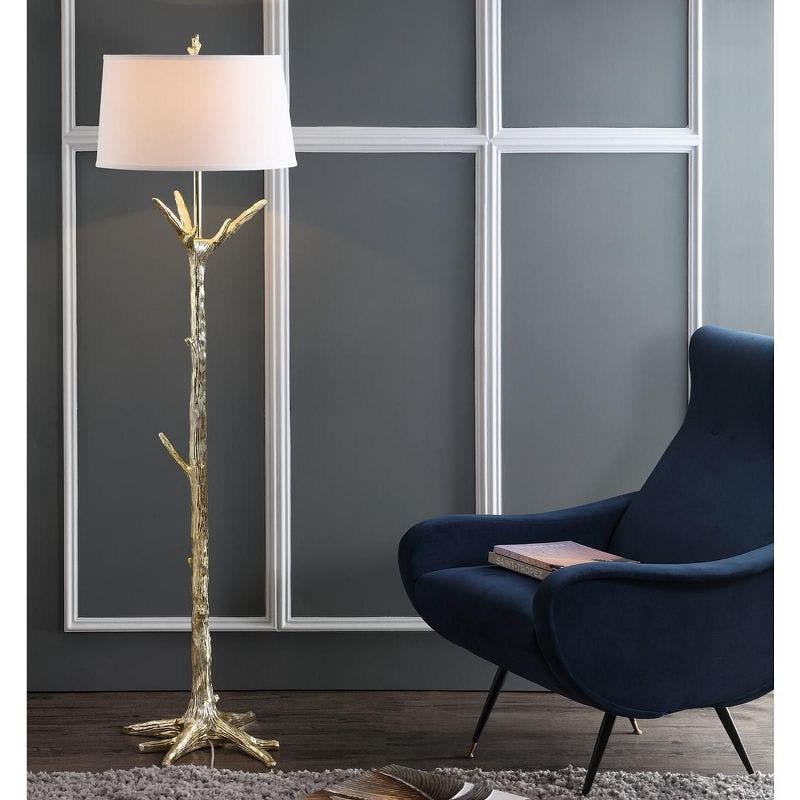 Majestic Gold Finish Metal Floor Lamp with Nature-Inspired Detail