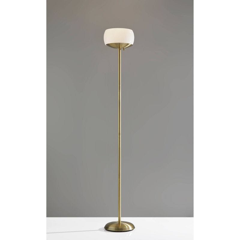 Opal White and Antique Brass 71" Torchiere Floor Lamp with Glass Shade