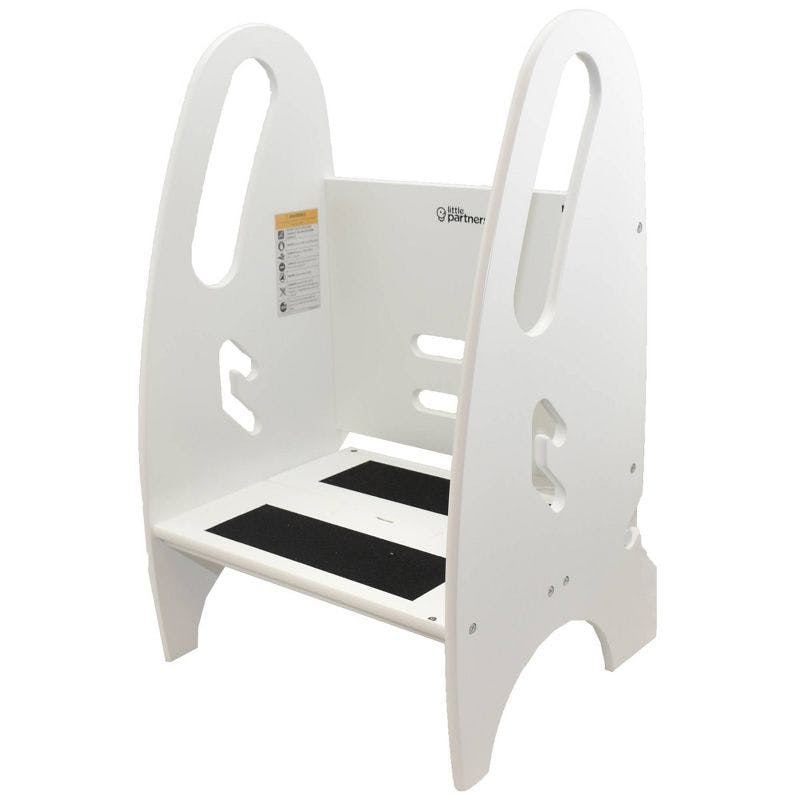 Adjustable Soft White Birchwood Toddler Step Stool with Safety Railings