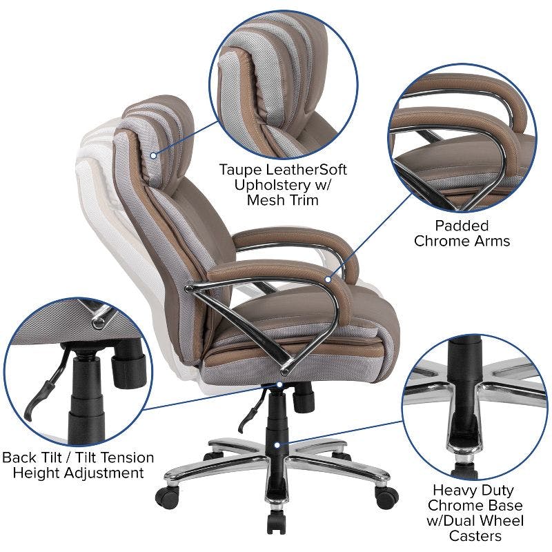 Taupe LeatherSoft Executive High-Back Swivel Chair with Metal Base