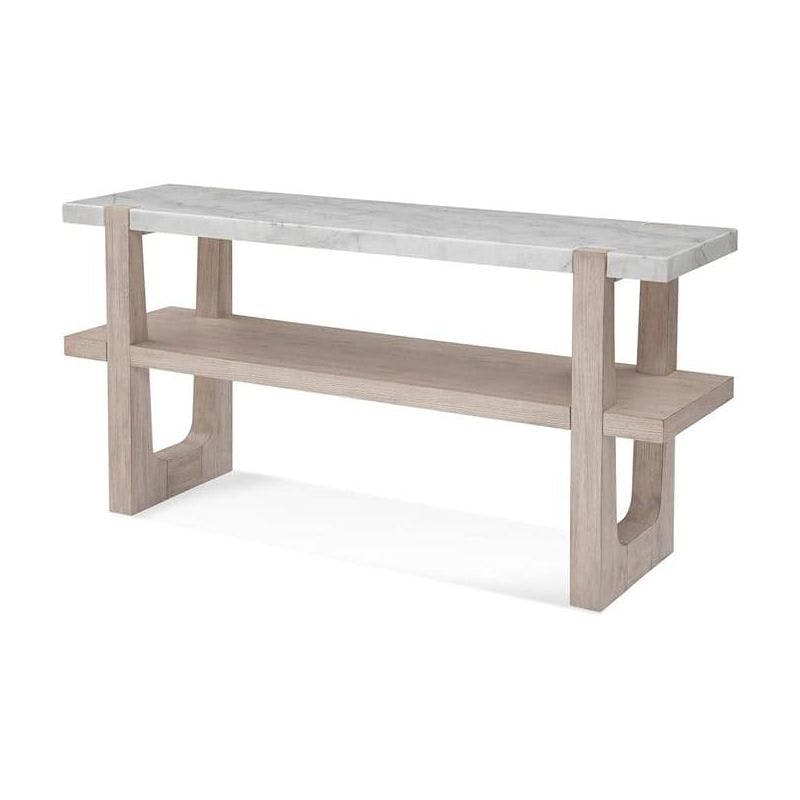 Coastal Modern Sun-Bleached Ash & White Marble Console Table with Storage