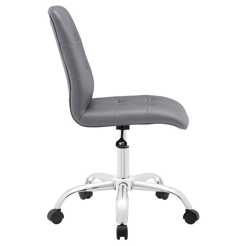 Prim Swivel Armless Drafting Chair in Luxe Gray Faux Leather