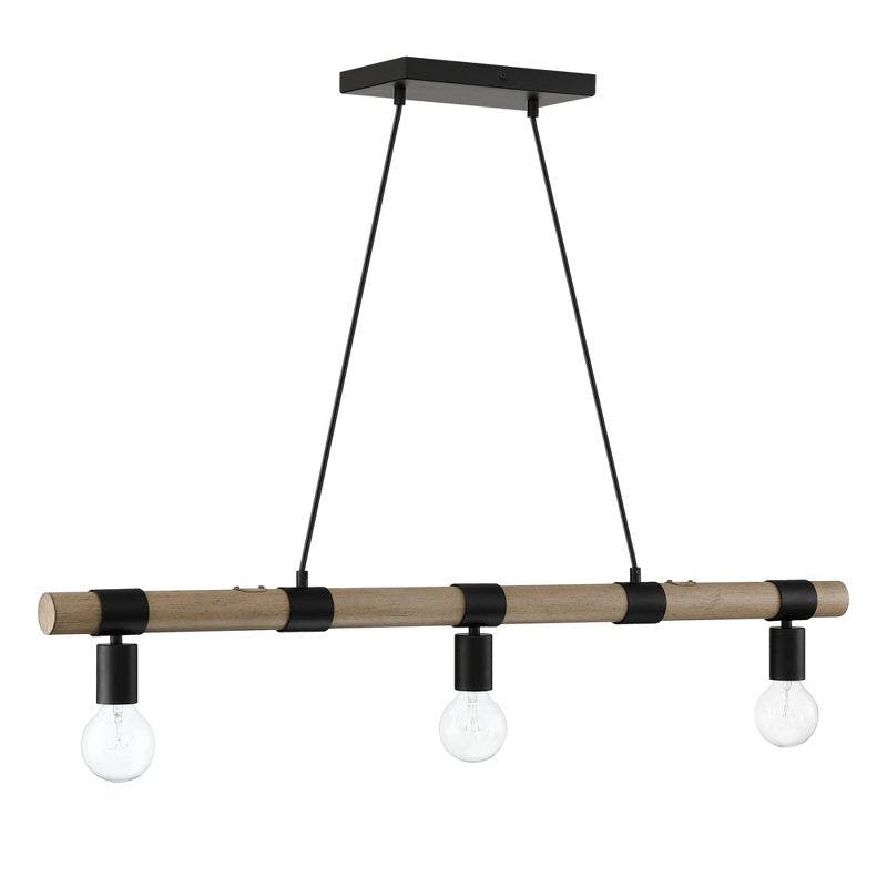 Henry's Rustic Black Linear Farmhouse Chandelier with Exposed Bulbs