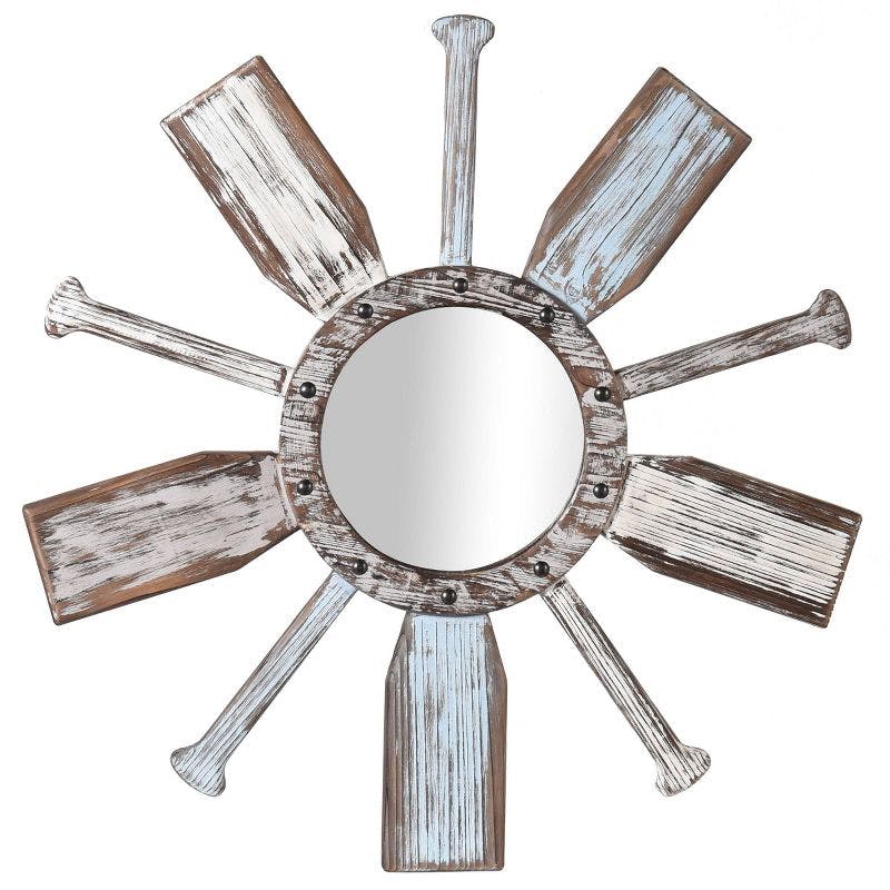 Montauk Round 34" Nautical Wall Mirror with Weathered Paddle Frame
