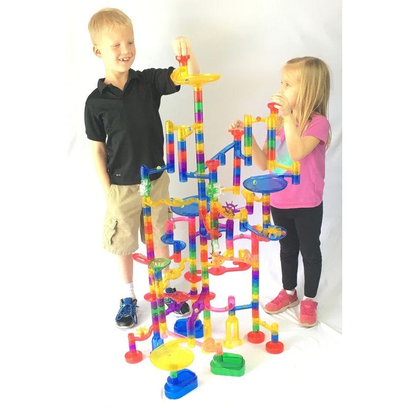 Translucent Marble Run Extreme Set with 300 Pieces and Glass Marbles