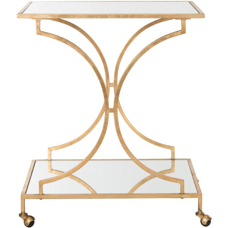 Transitional Gold 2-Tier Mirrored Bar Cart with Storage