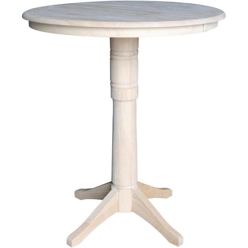 Elegant 36" Round Extendable Bar Height Wood Table with Leaf