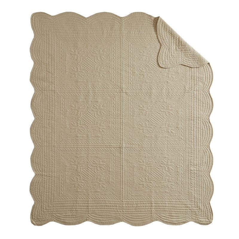 72"x60" Luxurious Reversible Quilted Throw with Scalloped Edges - Khaki
